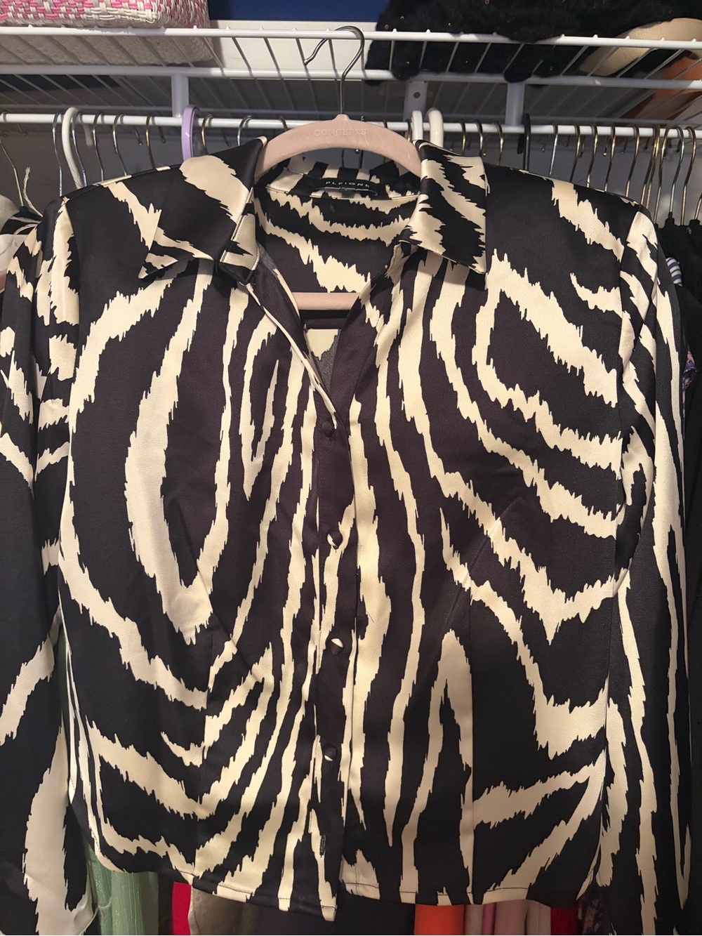 Pleione Black and Cream Animal-Print Button-Down Shirt